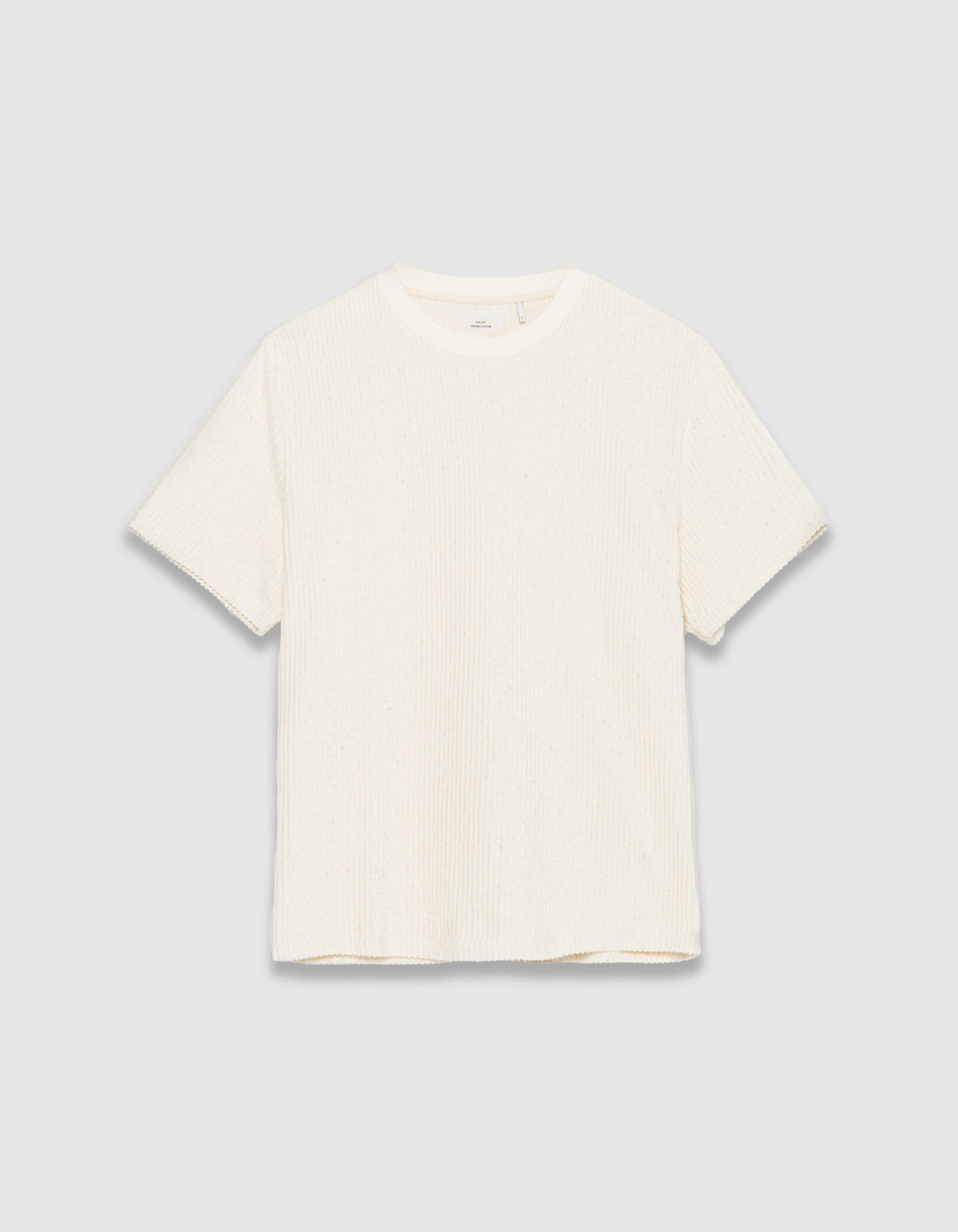 T-shirt col rond écru éponge motif rayures Homme