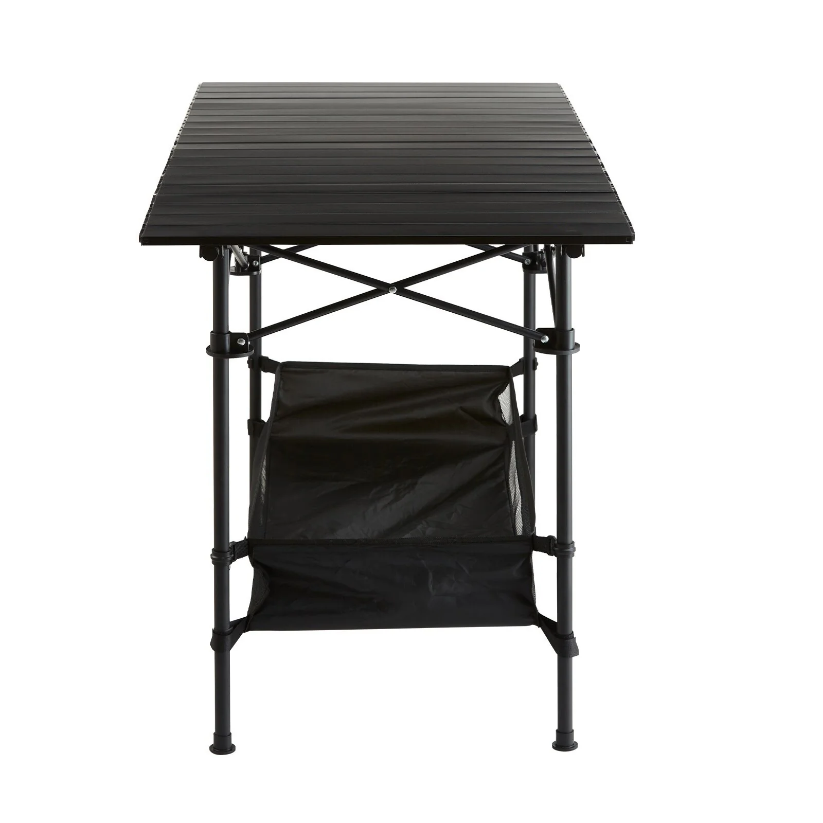 Black Lightweight Portable Folding Camping Side Table with Aluminum Frame Ideal for Outdoor Use - 45.3x21.7x27.6 inch