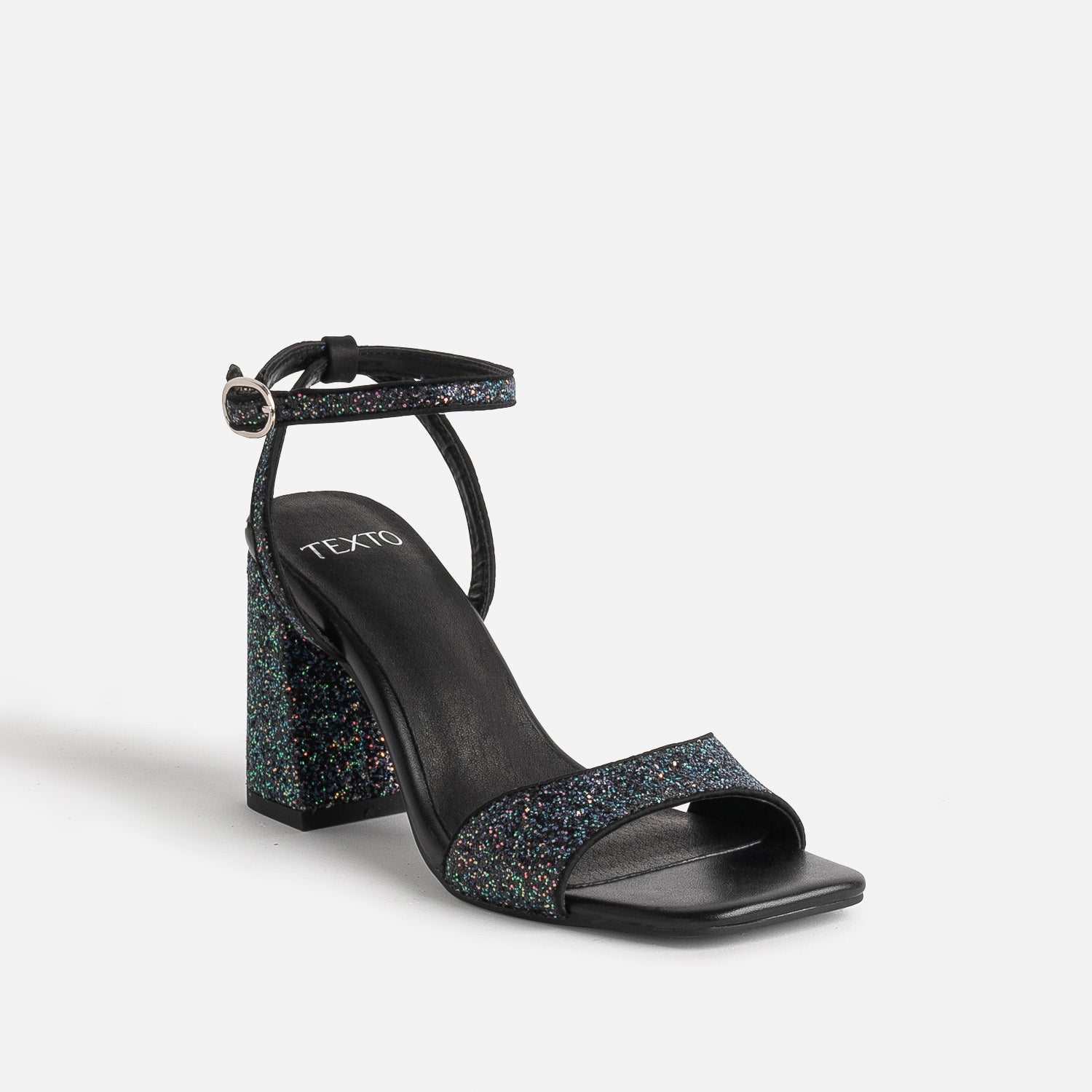 Sandale TEXTO noire paillettes iridescentes