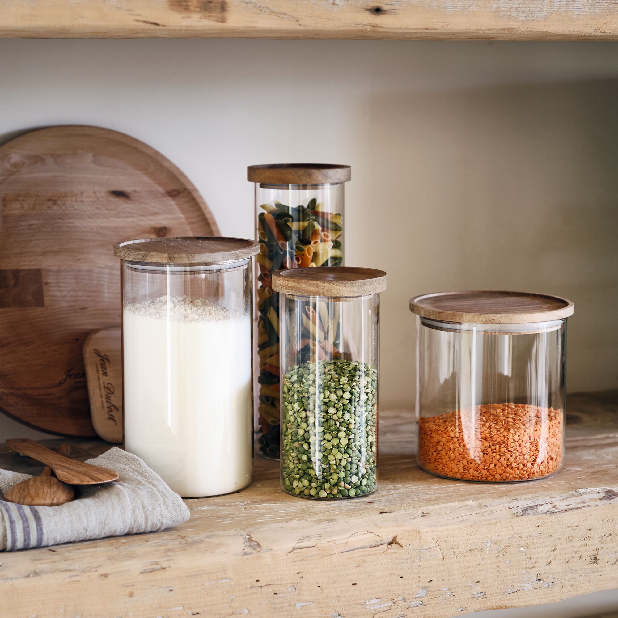 RONDA - Bocal en verre avec couvercle en acacia 1,5L - transparent