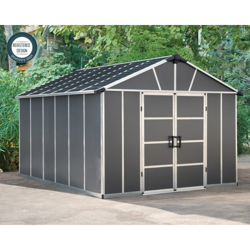 Abri de jardin en résine Yukon gris 3,32 x 3,95 x 2,52 m CANOPIA