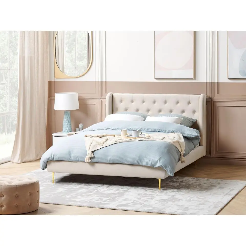 FORBACH - Tweepersoonsbed - Beige - 140 x 200 cm - Fluweel