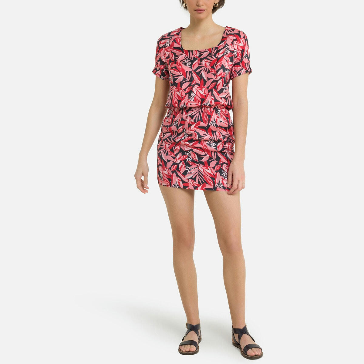 Robe courte imprimée, manches courtes