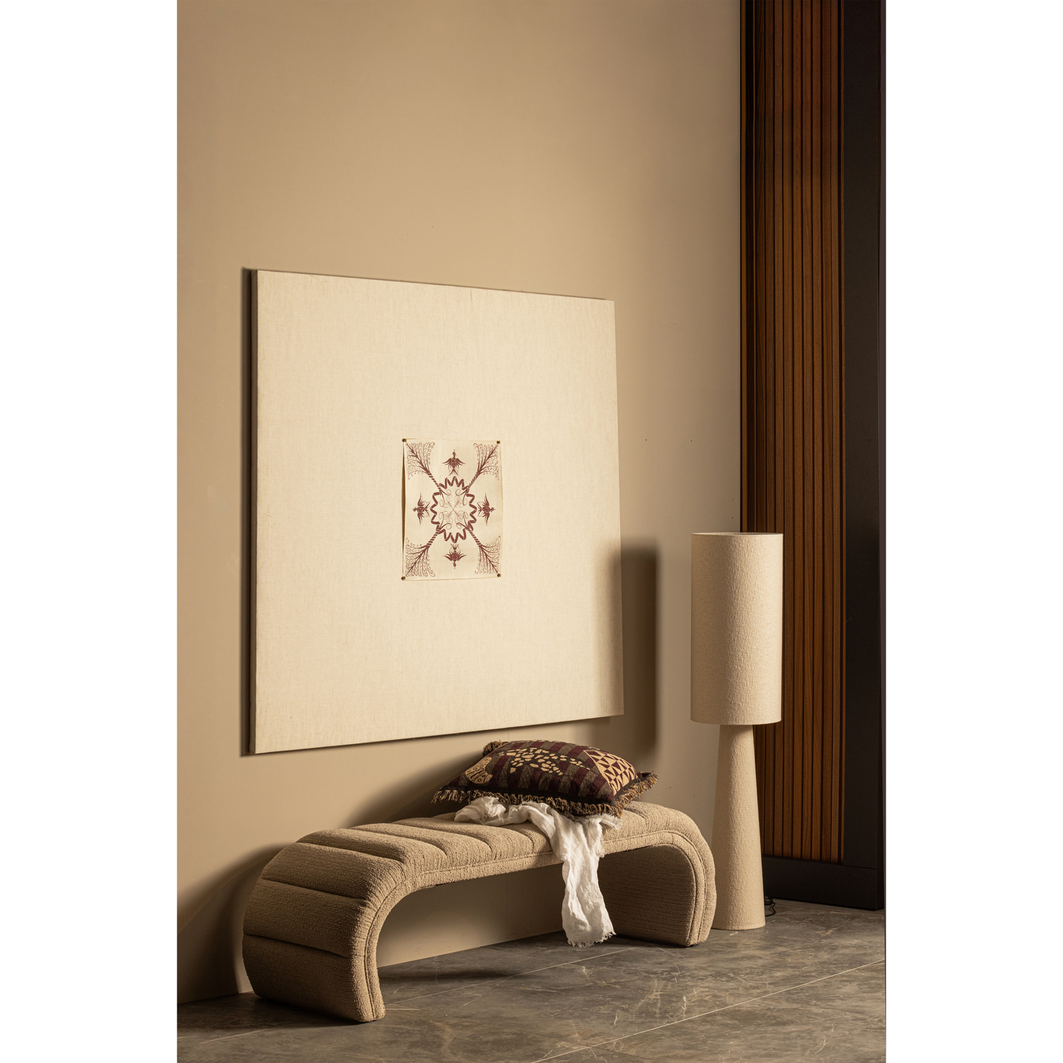 WOOOD Loft Vloerlamp - Metaal Bouclé - Naturel - 130xØ30 cm