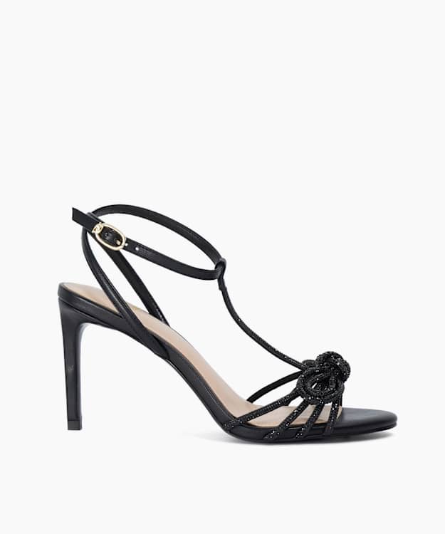 Mirabeau Black - Strappy Knot-Detail Heeled Sandals