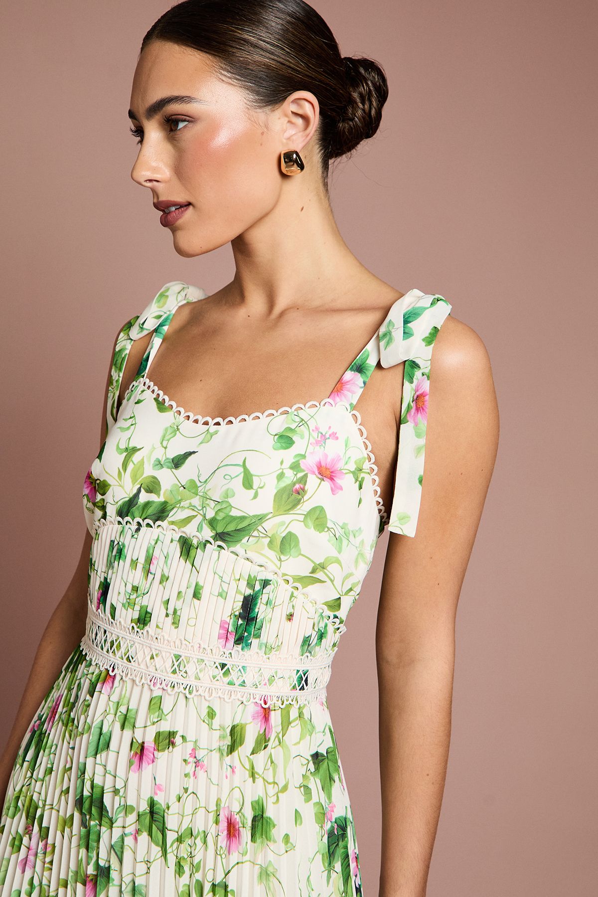 Coast Pleated Printed Georgette Midi Dress