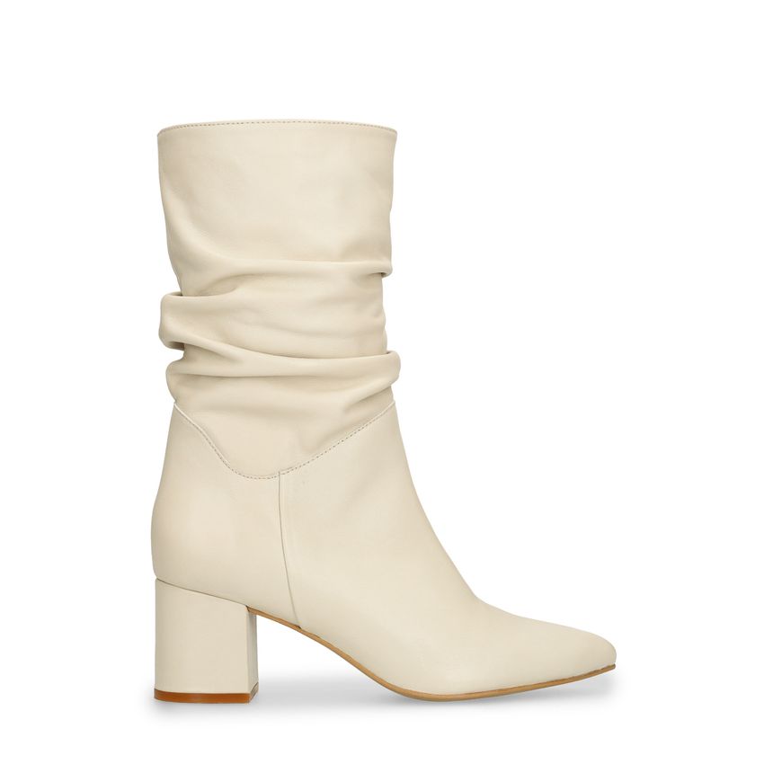 Manfield Witte leren enkellaarsjes met hak