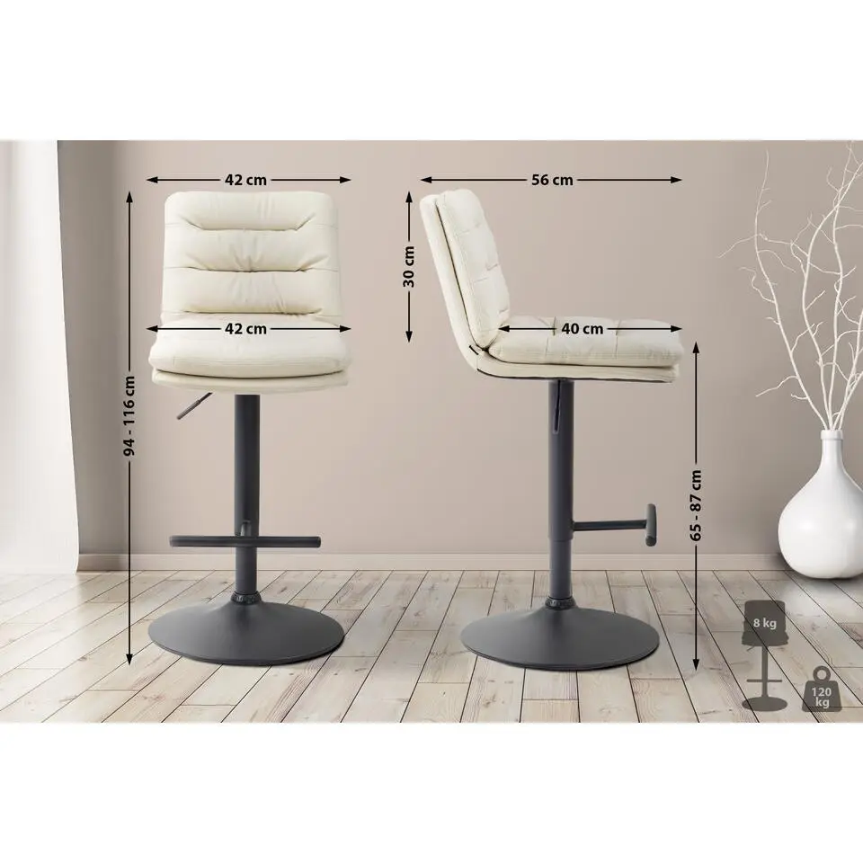 CLP Barkruk Damar zwart Frame - Kunstleer - creme