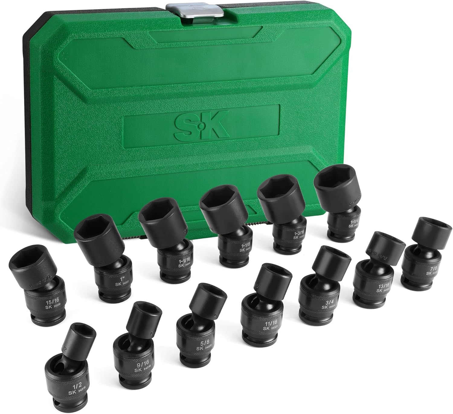 SK 1/2 Drive Universal Swivel Impact Socket Set, SAE Socket Set, 13-Piece, Premium CR-MO Steel, SureGrip 6 Point Design, with Storage Case