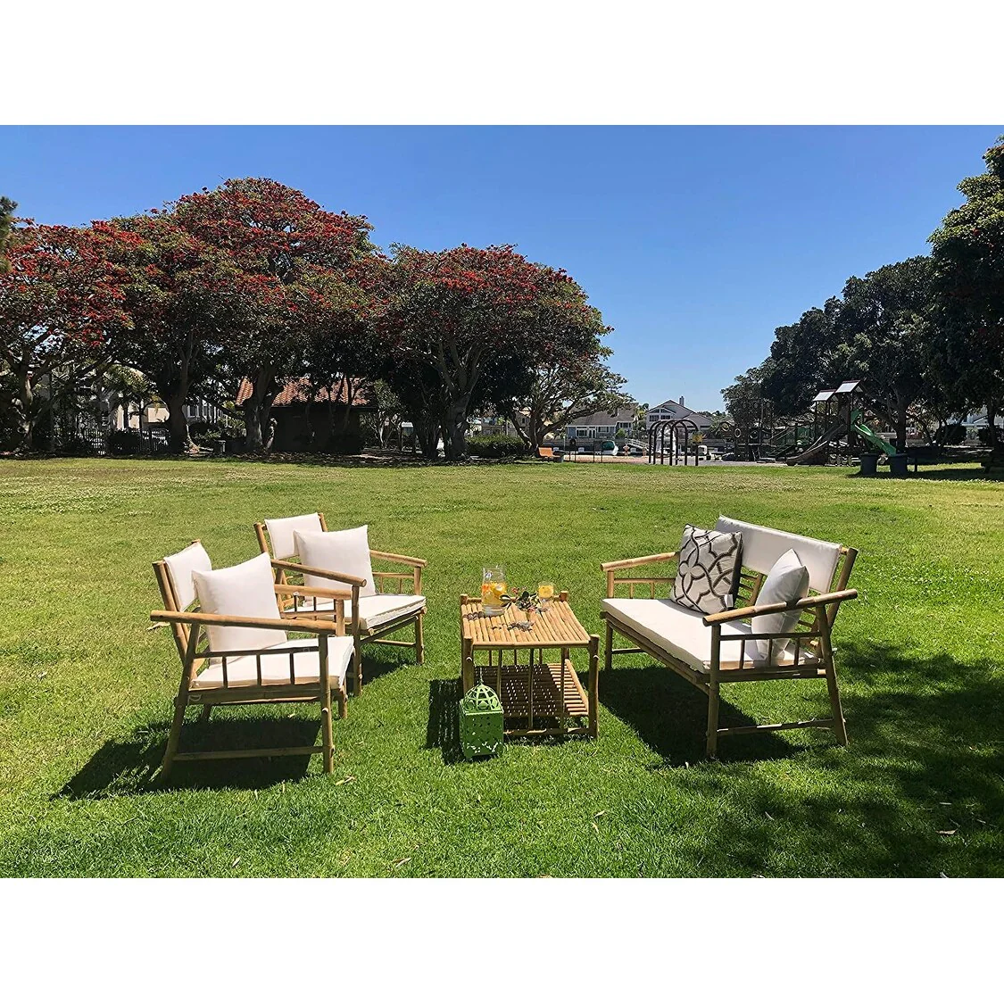 Bamboo Accent Sofa Set 4 Piece with Table