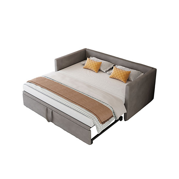 Canapé-lit Extensible 90/180 X 200 Cm Avec Sommier à Lattes,canapé Lit 2 Places,velours, Gris