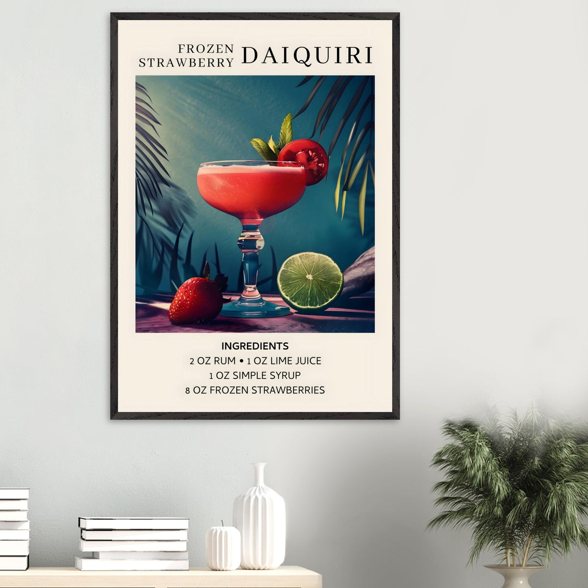 Artfulprints Poster Frozen Strawberry Daiquiri cocktail - Ingrediënten  - 70x100 cm - Meerkleurig