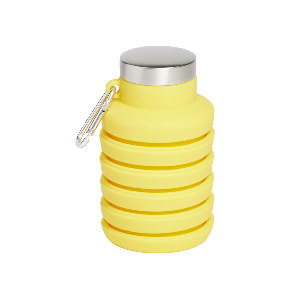 Gourde pliable silicone jaune avec mousqueton 200/480ml