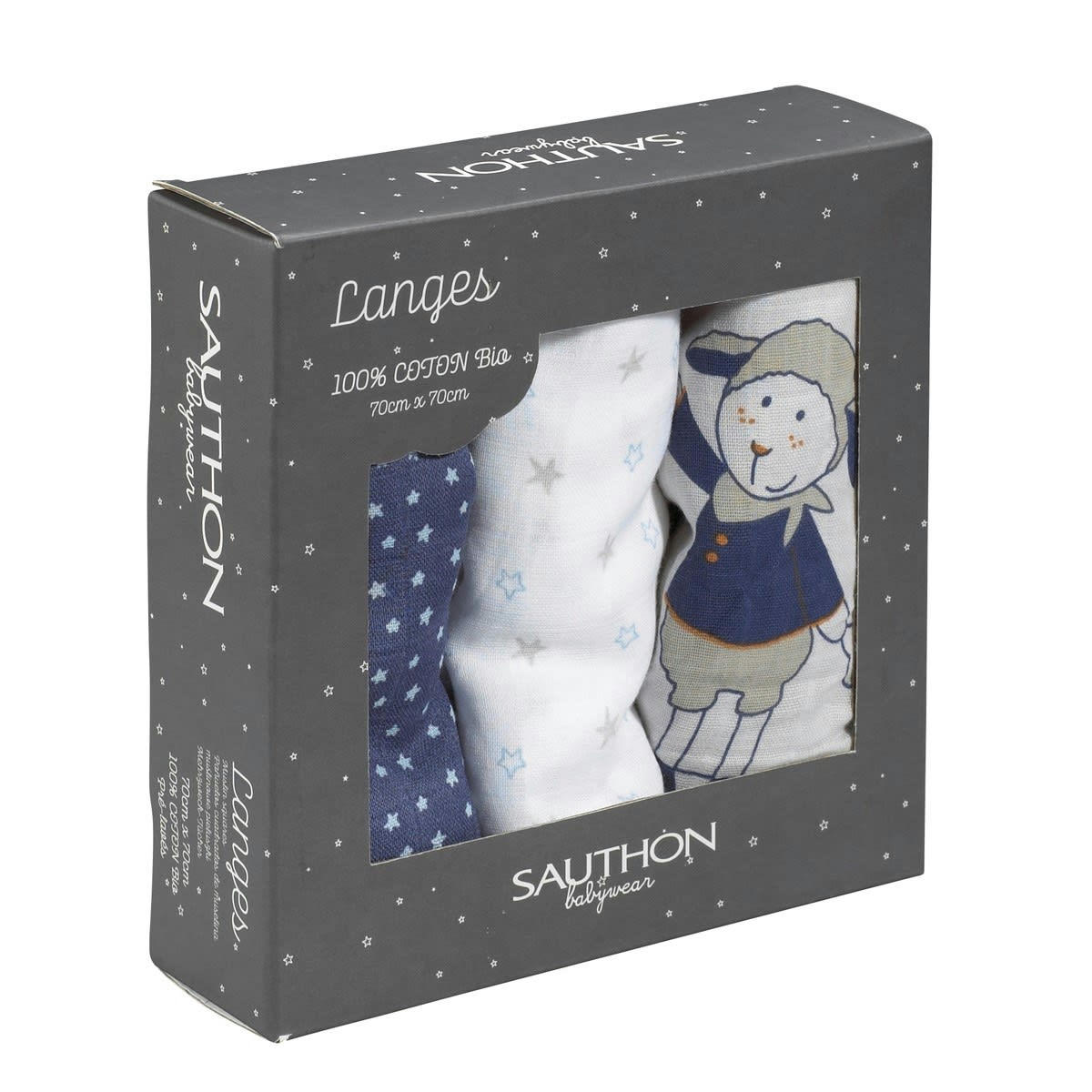 MERLIN - Langes  70x70cm en coton bio bleu