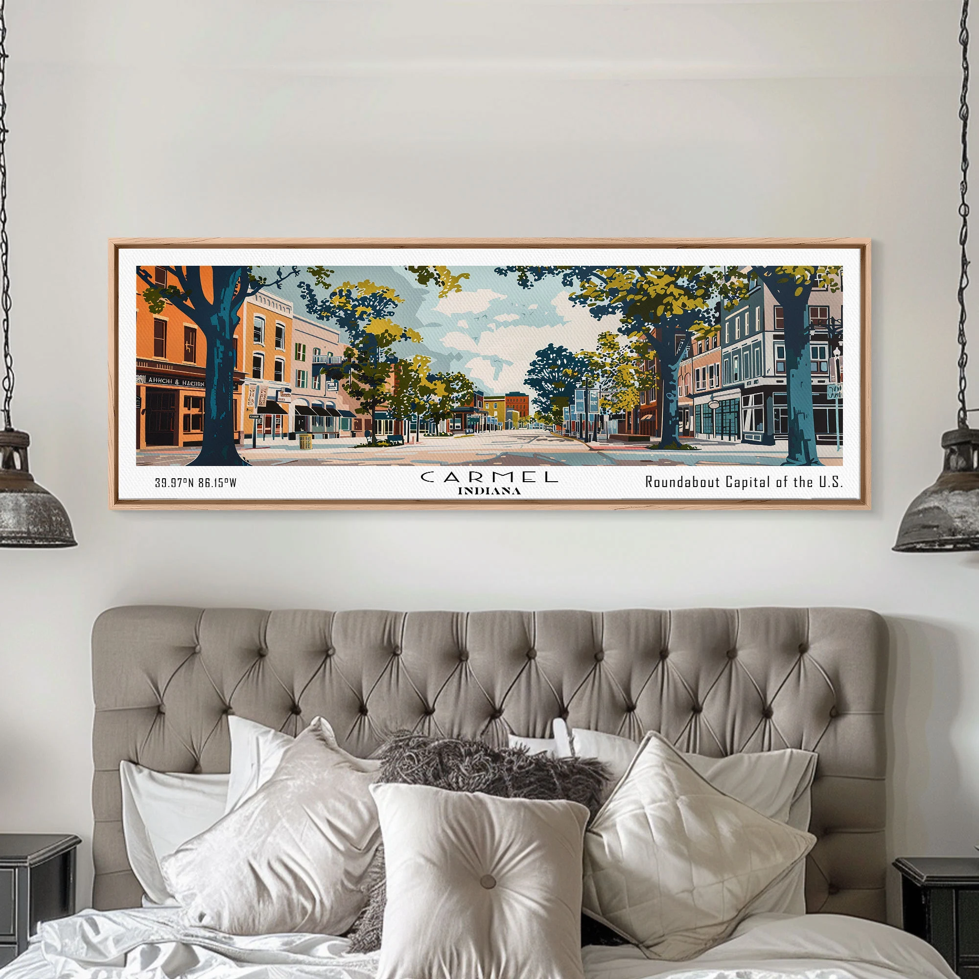 Carmel Indiana Panoramic Canvas Print: Mid-Century Modern Retro Travel Art