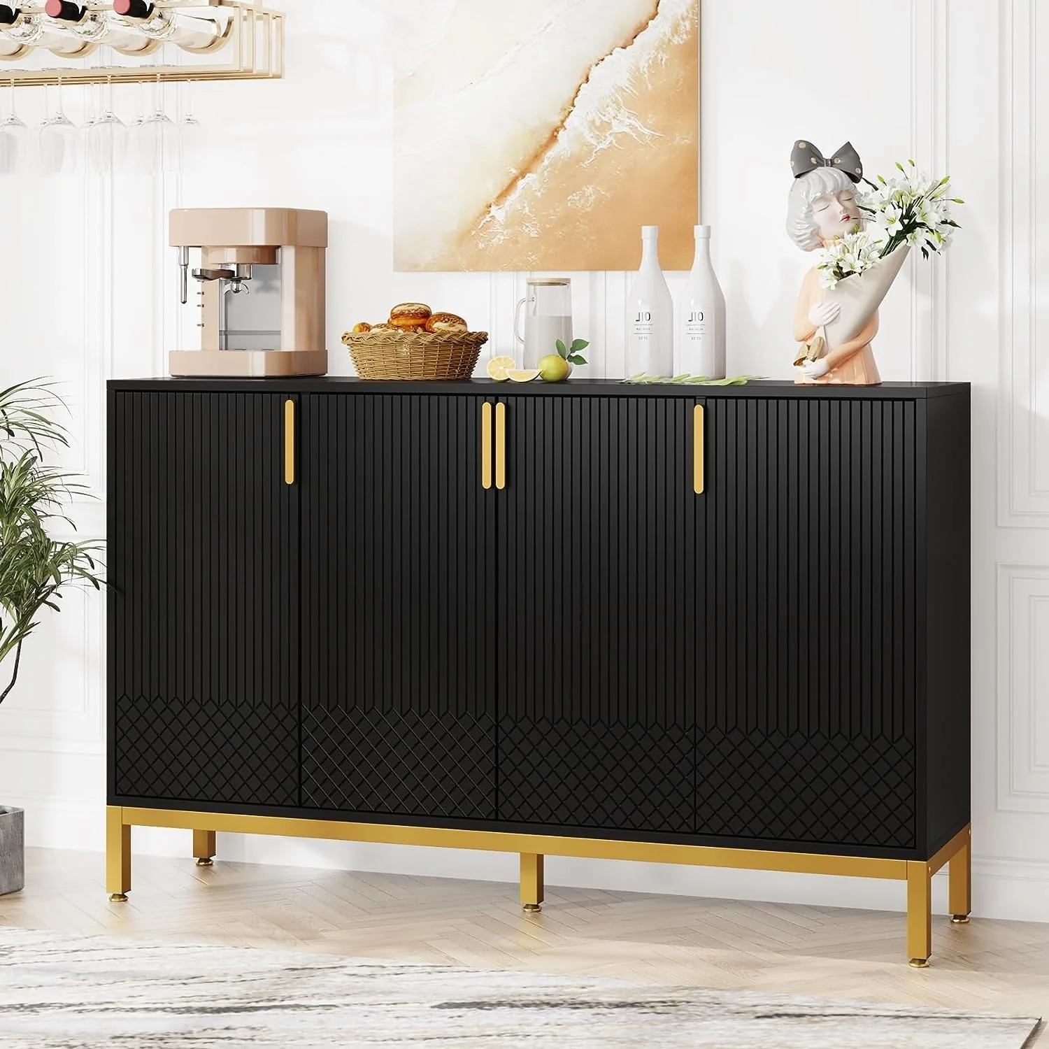 55 Inch Kitchen Sideboard Cabinet, Buffet Cabinet with Storage