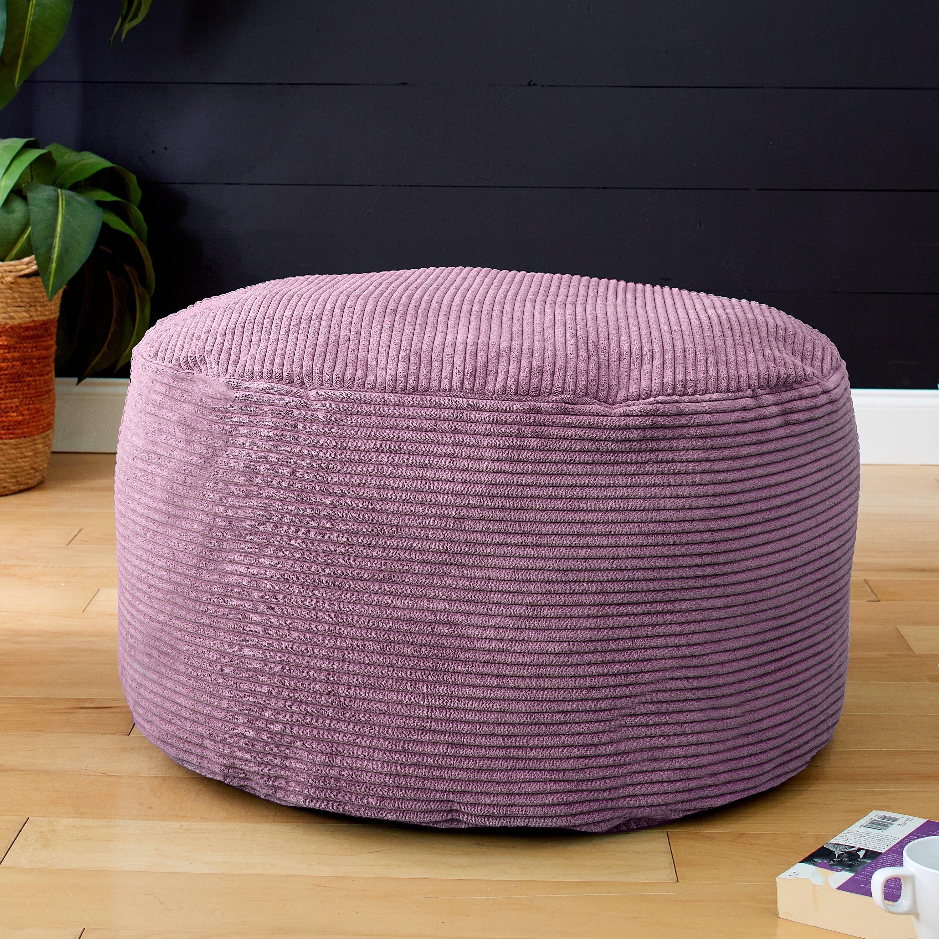 Sorra Home Indoor Corduroy Large Round Pouf/Ottoman