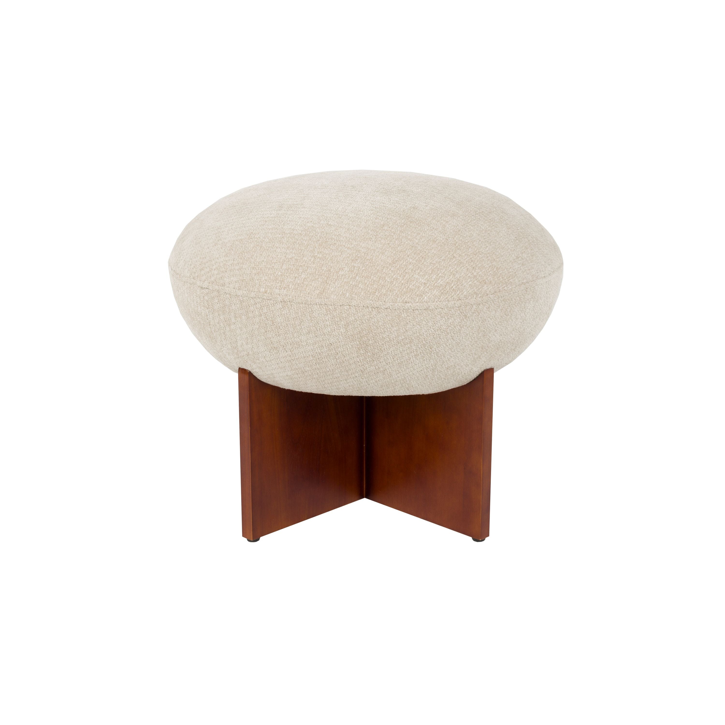 Housecraft Living Ufo Poef op Houten onderstel Rond 51 cm Beige/ Bruin