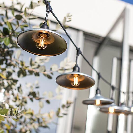 Guirlande lumineuse LED Bowl Galva Light Lumisky E27 1000 lm 10W IP64 blanc chaud L.6m rétro métallisé noir et gris galvanisé