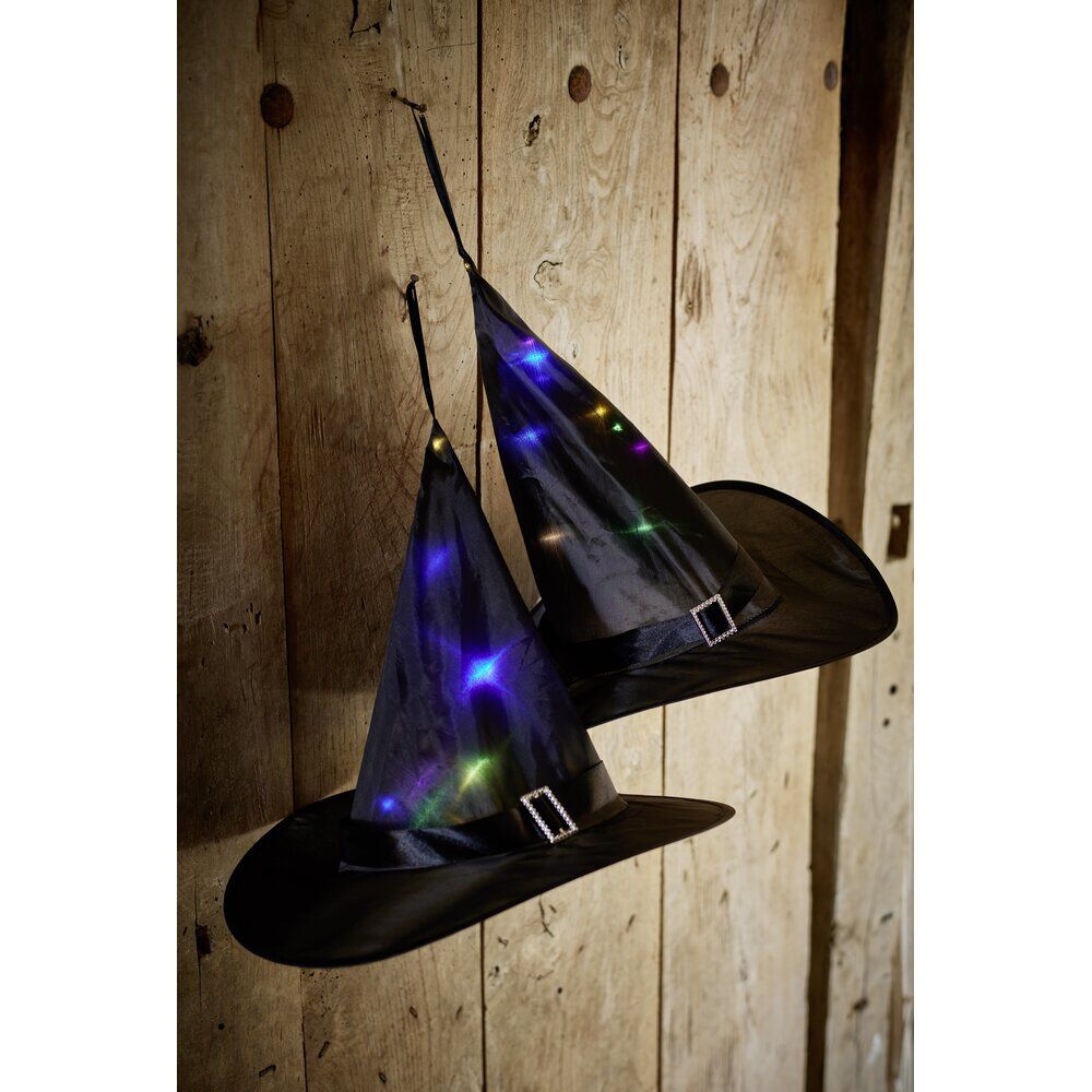 Chapeau Halloween lumineux LED sorcière noir Ø33xH30cm