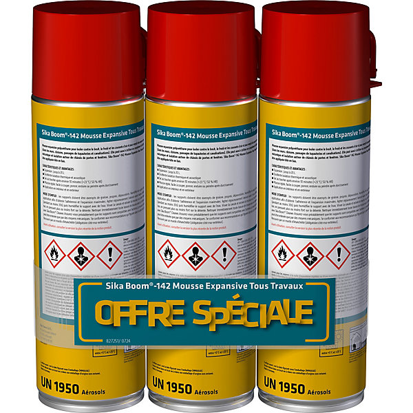 Mousse polyuréthane expansive tous travaux Sika Boom 142 - 500ml vendue par 3 pièces