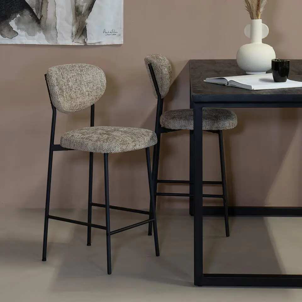 Barstoel Taupe Stof - Zithoogte 65cm - 44x50x97cm - Vaj&egrave;n - Set van 2
