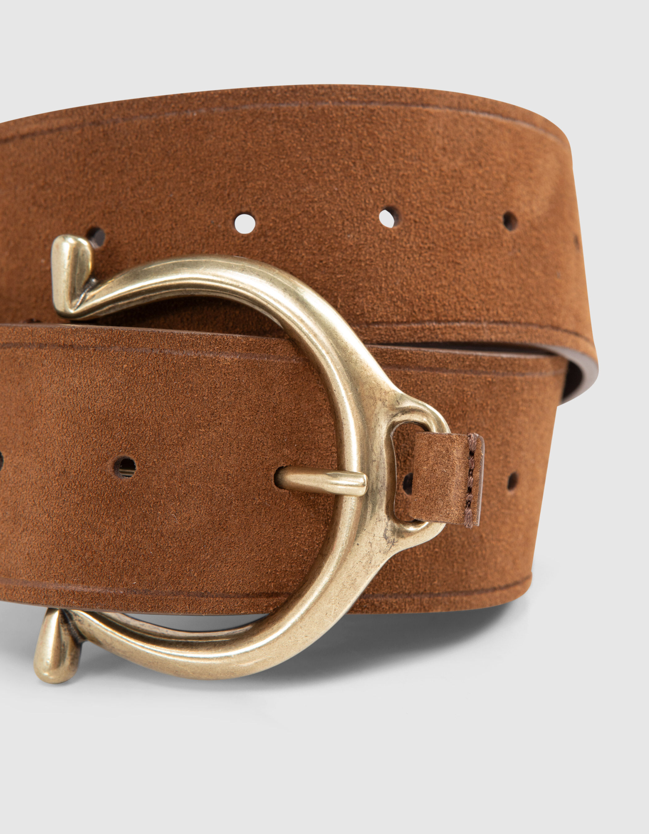 Ceinture robe cuir velours camel boucle ronde Femme