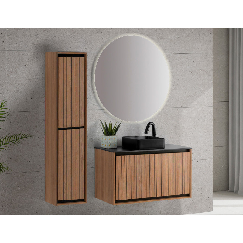 Colonne de salle de bain Goya 2 portes chêne et noir 35 cm THYS