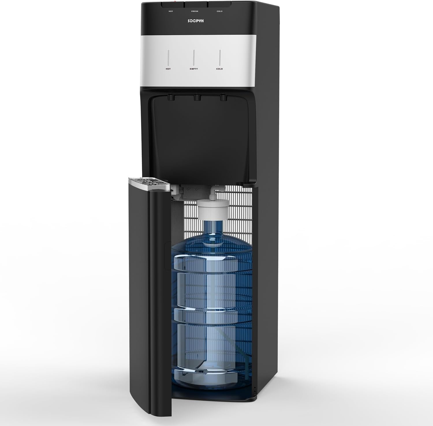 Self Cleaning Bottom Load Water Cooler Dispenser for 3-5 Gallon Bottles,Hot Cold and Room, Child Safety Lock, LED Display with Empty Bottle Alert, Black
