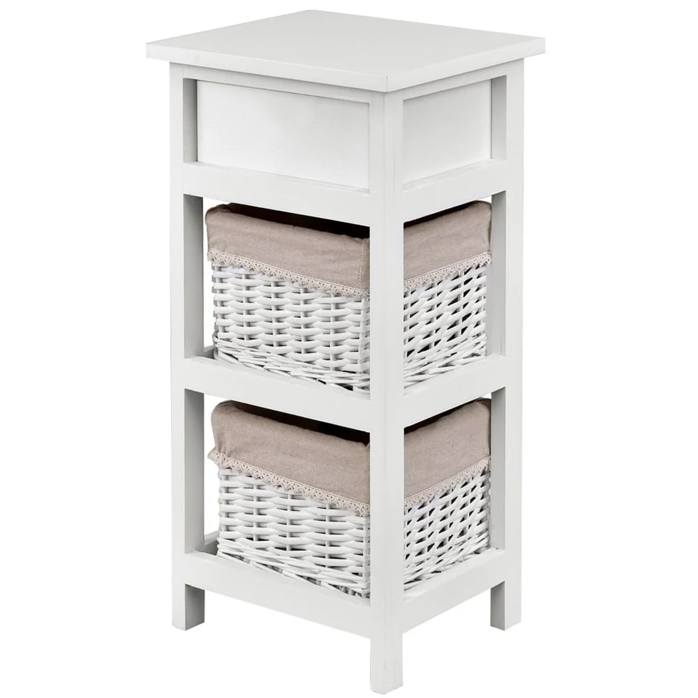3 Drawers Bedside Table Wooden Nightstand Storage Cabinet White