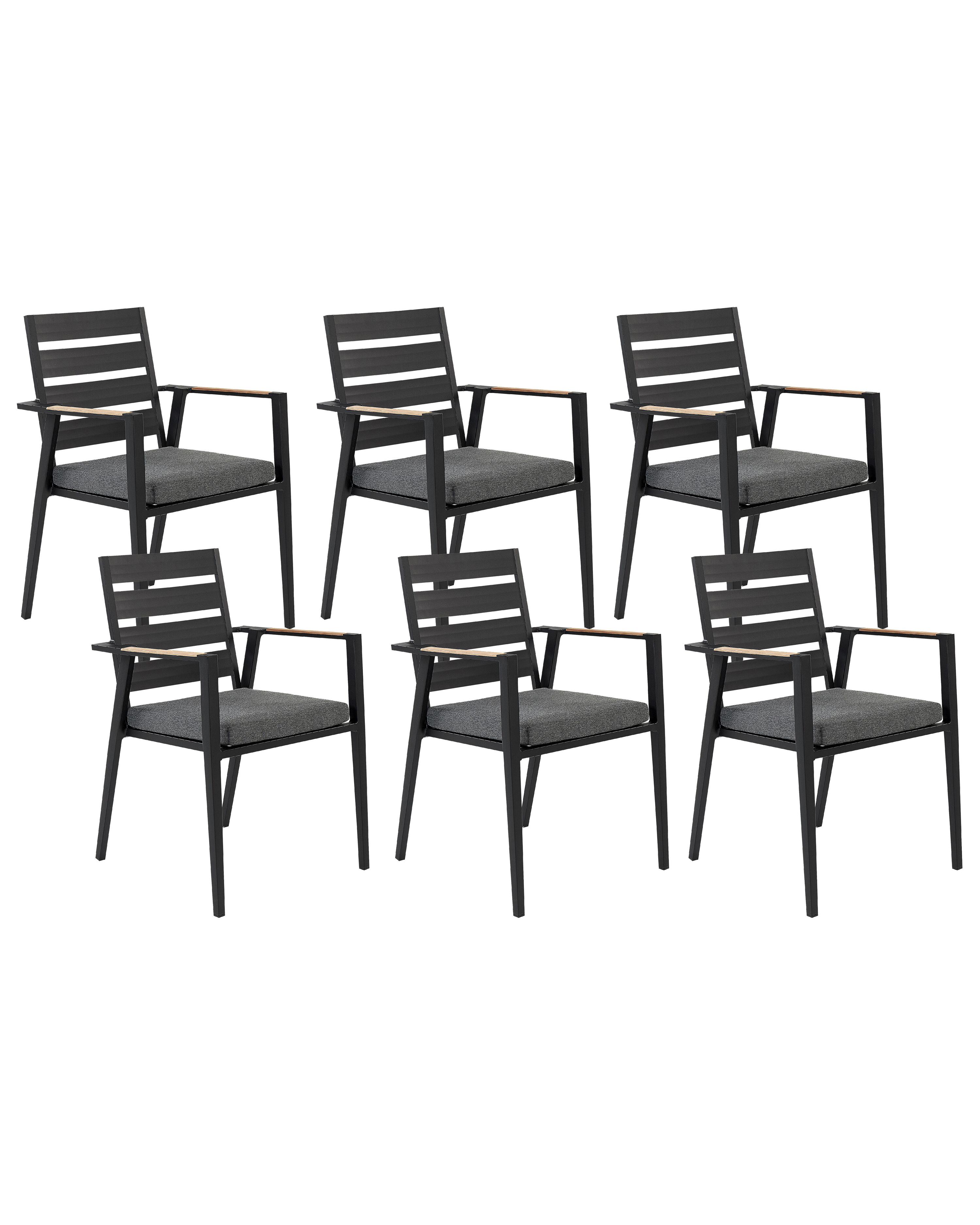 Set of 6 Garden Chairs with Cushions TAVIANO Metal Black