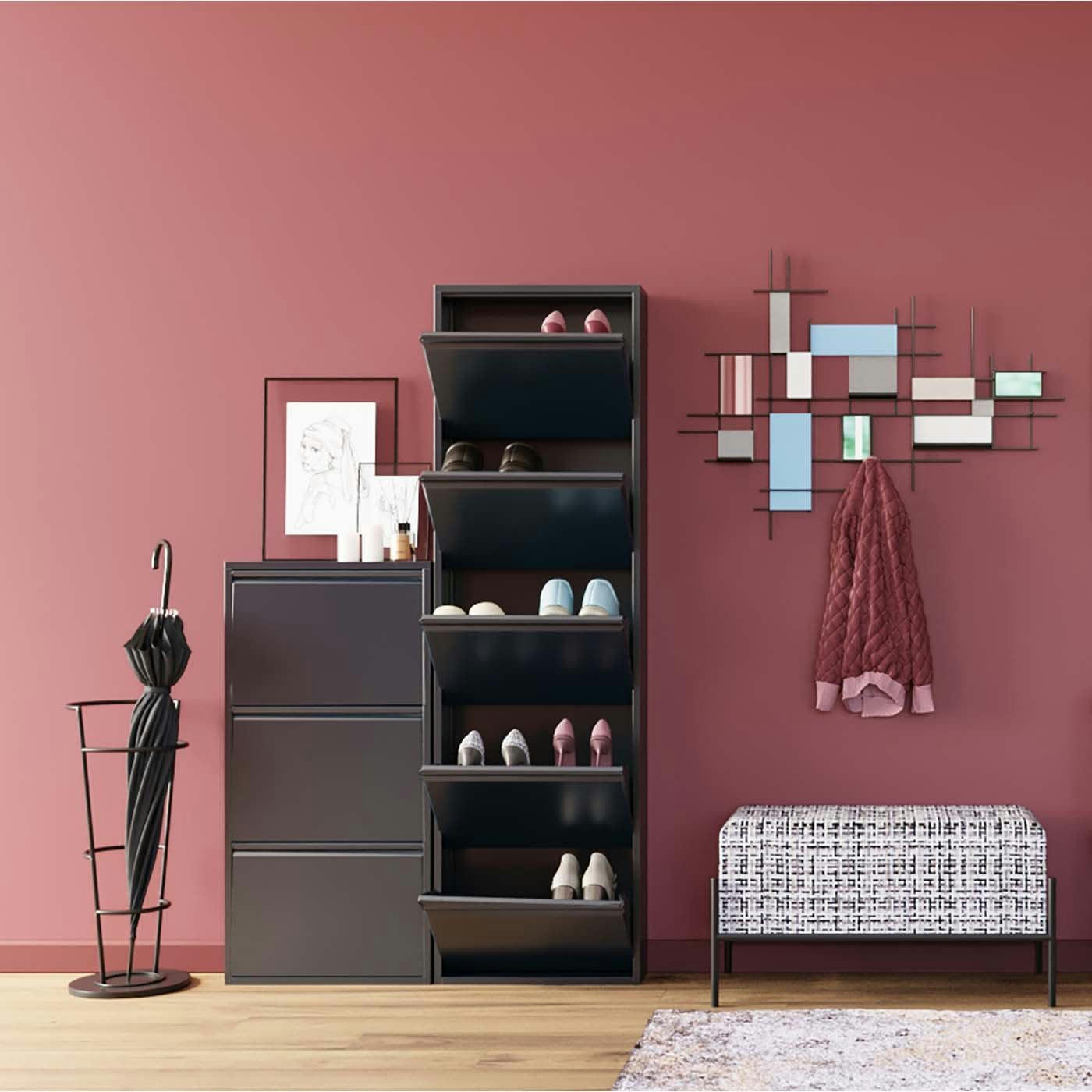 CARUSO - Casier à chaussures 3 tiroirs en acier gris anthracite