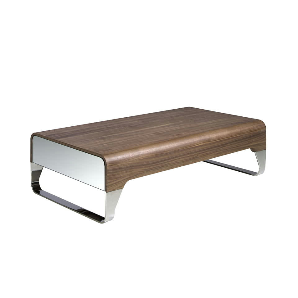 - Table basse effet bois noyer et acier