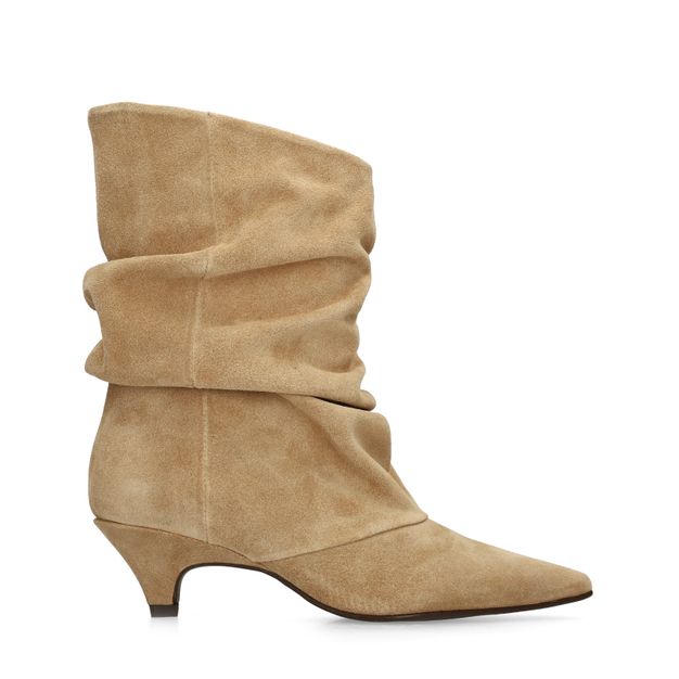 Beige suède enkellaarsjes met hak
