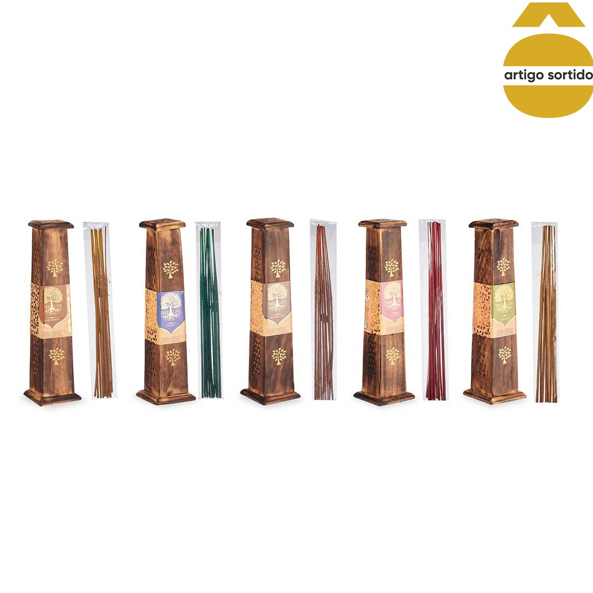 Suporte para incenso em madeira com 10 paus 31cm