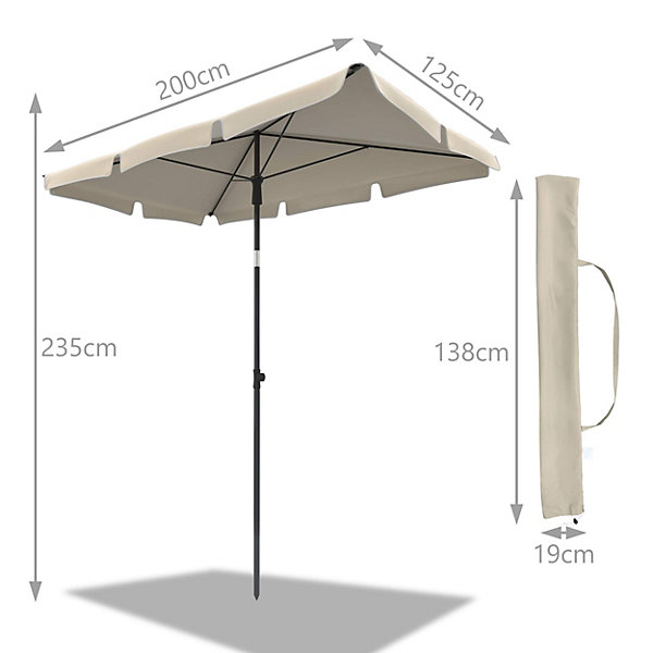 Parasol Rectangulaire Inclinable 200x125cm Beige Protection Solaire et Sac de Transport