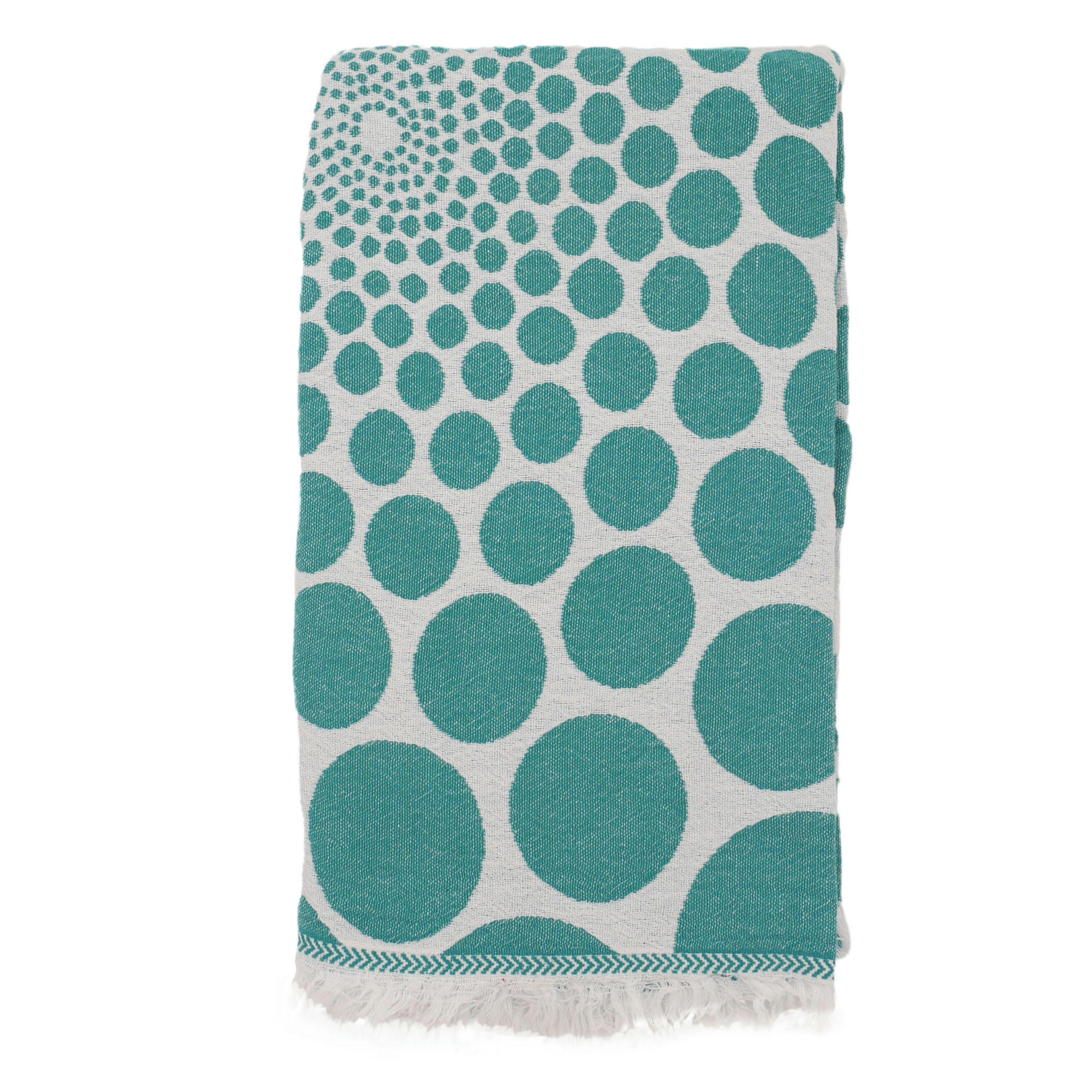 - Fouta pois en coton avec franges émeraude 95x170cm