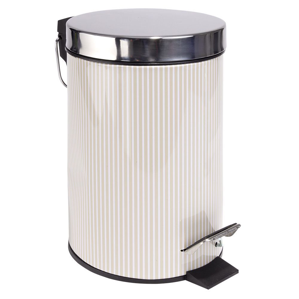 Poubelle salle de bain à pédale métal rayure verticale blanc beige 3L