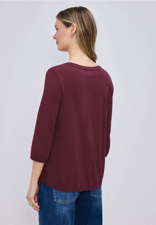 3/4-Arm Shirt mit Split Neck und Knöpfen