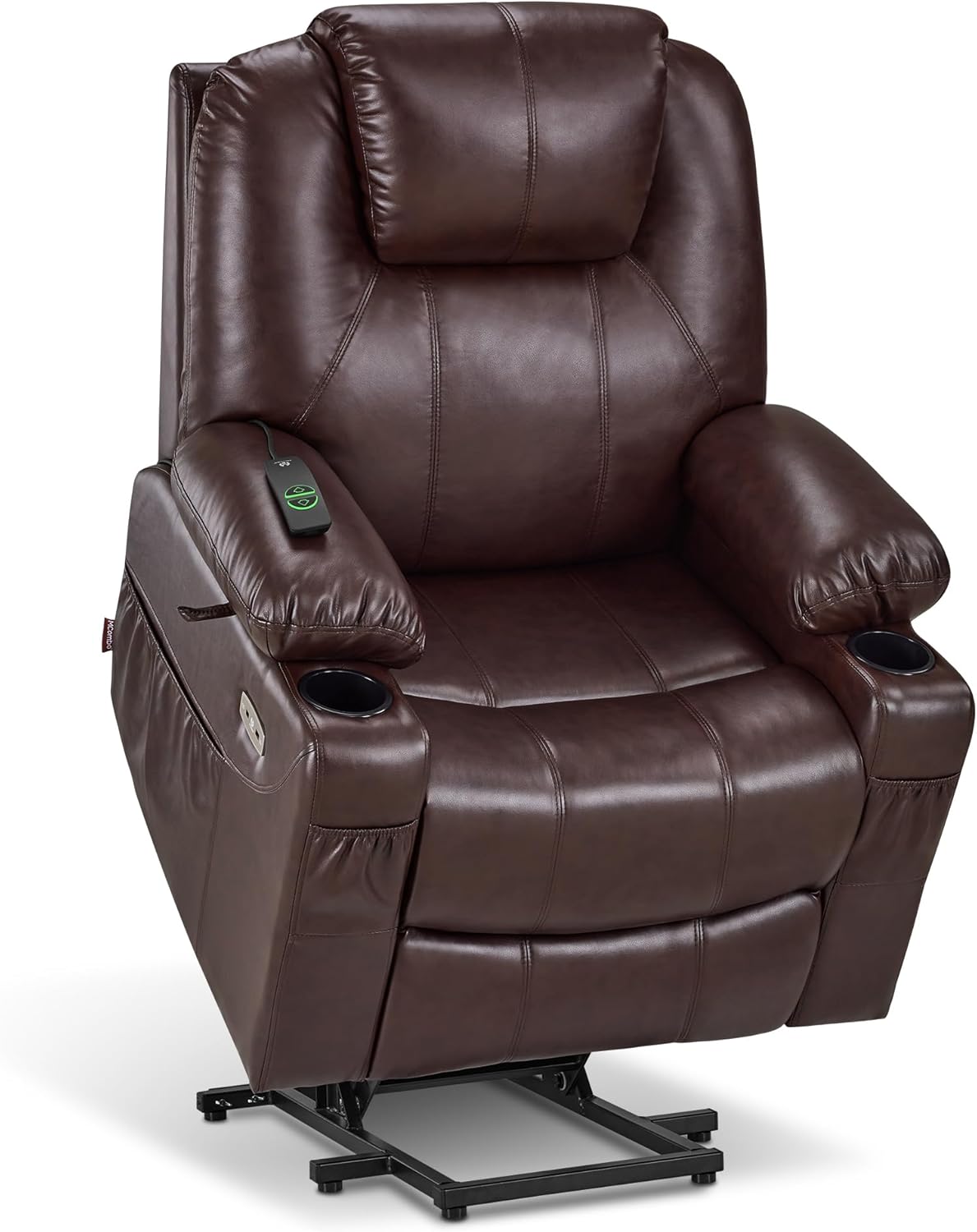MCombo Electric Power Lift Recliner Chair Sofa with Massage and Heat for Elderly, 3 Positions, 2 Side Pockets, and Cup Holders, USB Ports, Faux Leather 7040 (Dark Brown, Medium)