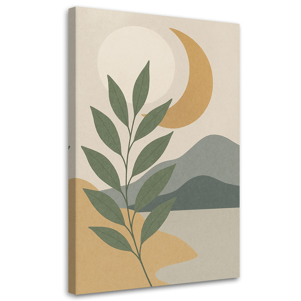 Feeby Obraz, Liść Luna Minimalizm Beż Szarość 40x60