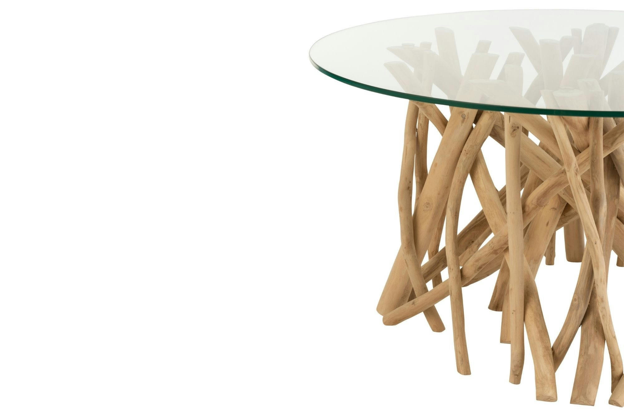 CHAM - Table basse de salon ronde en teck et verre D80