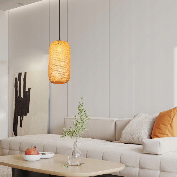Lampa Sufitowa Wisząca Bambus BOHO Rattan Drewno Loft