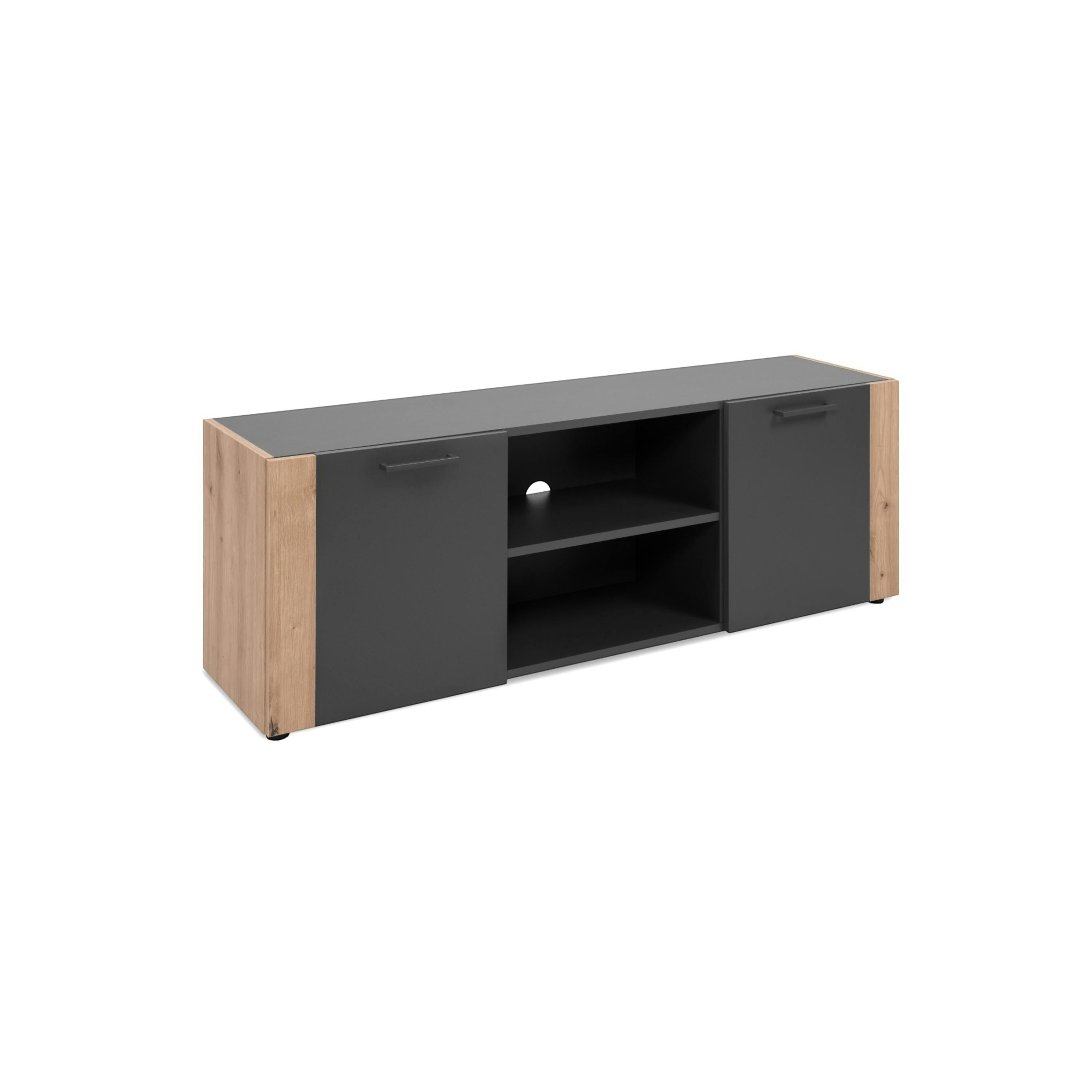 Meuble TV moderne gris foncé 2 portes ALVA