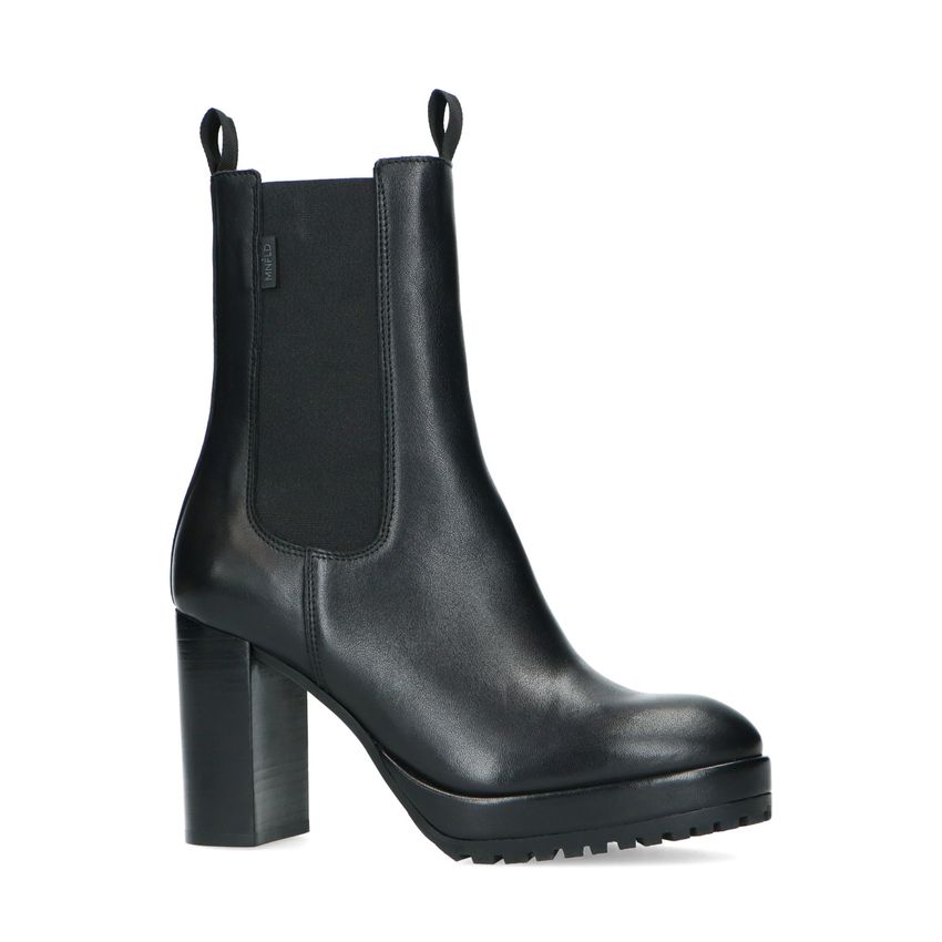 Manfield Zwarte leren chelsea boots met hoge hak