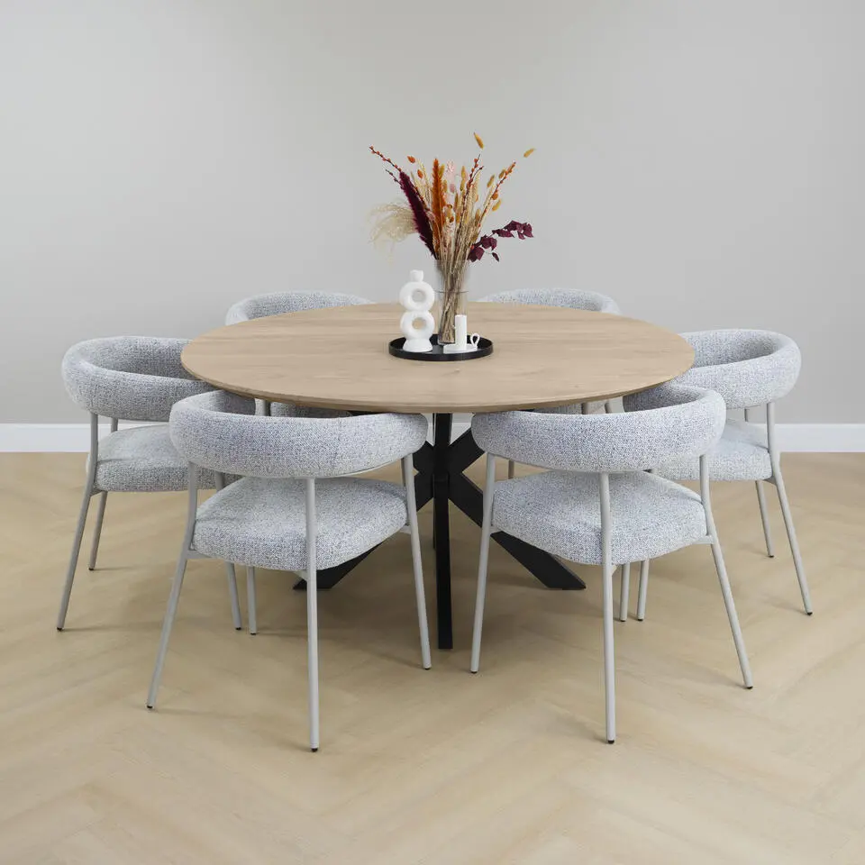 QUVIO Eettafel Sofia - Rond - Kruispoot - FSC? - ?150 cm - Naturel