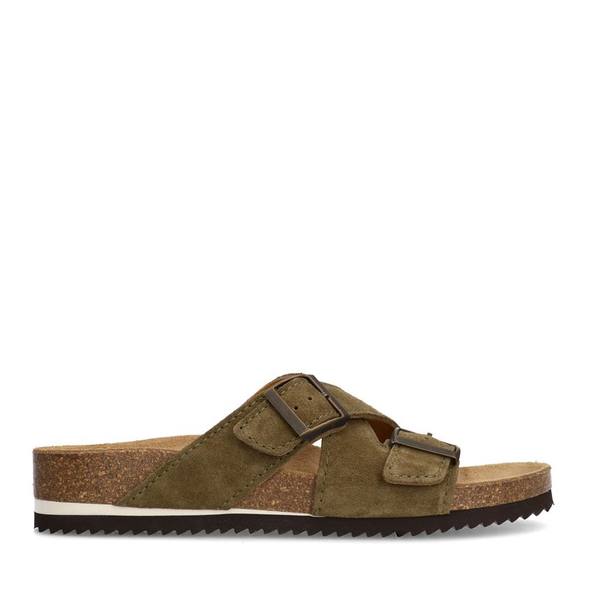 Manfield Groene suède slippers