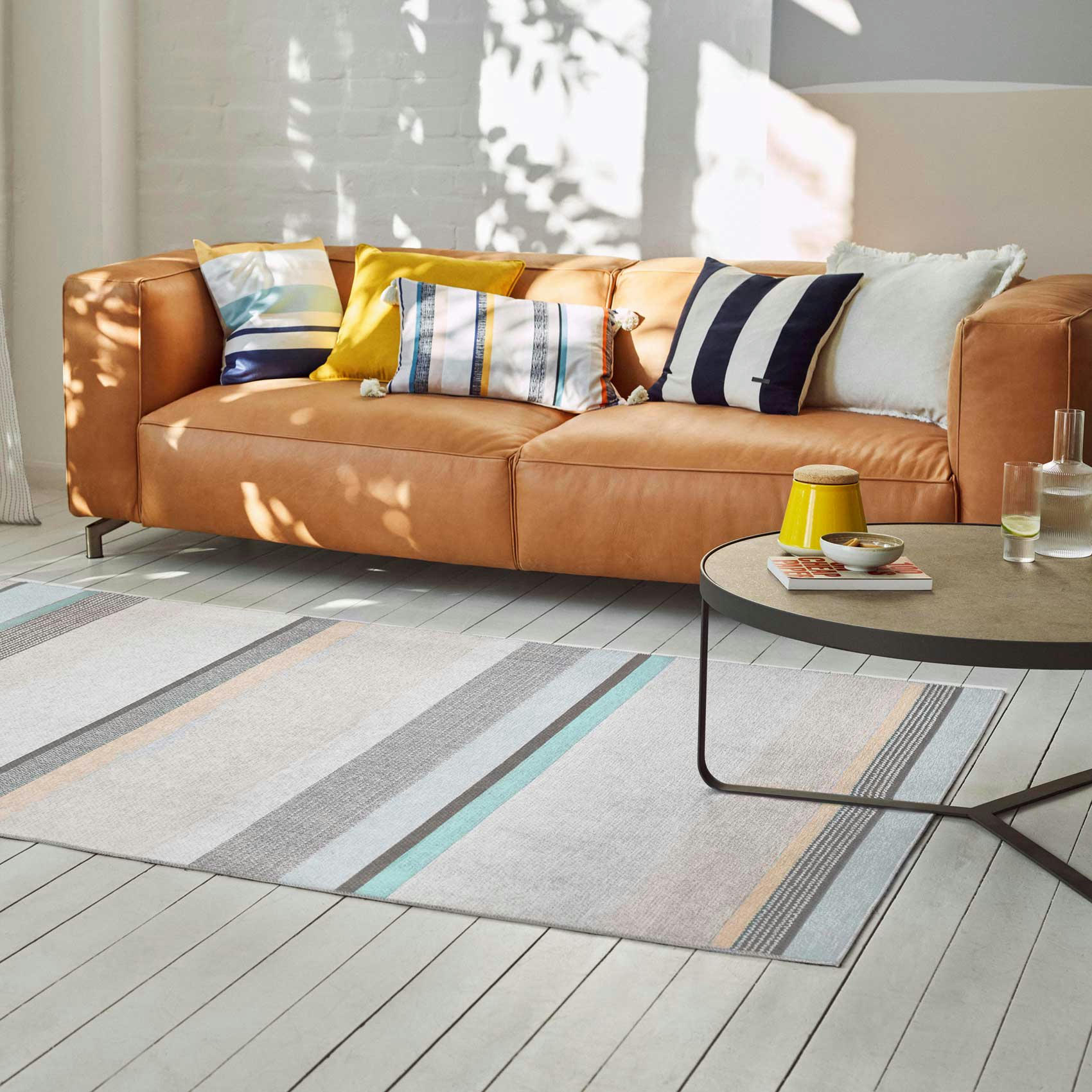 BEN - Tapis design rayé tissé plat tons pastels 290x190