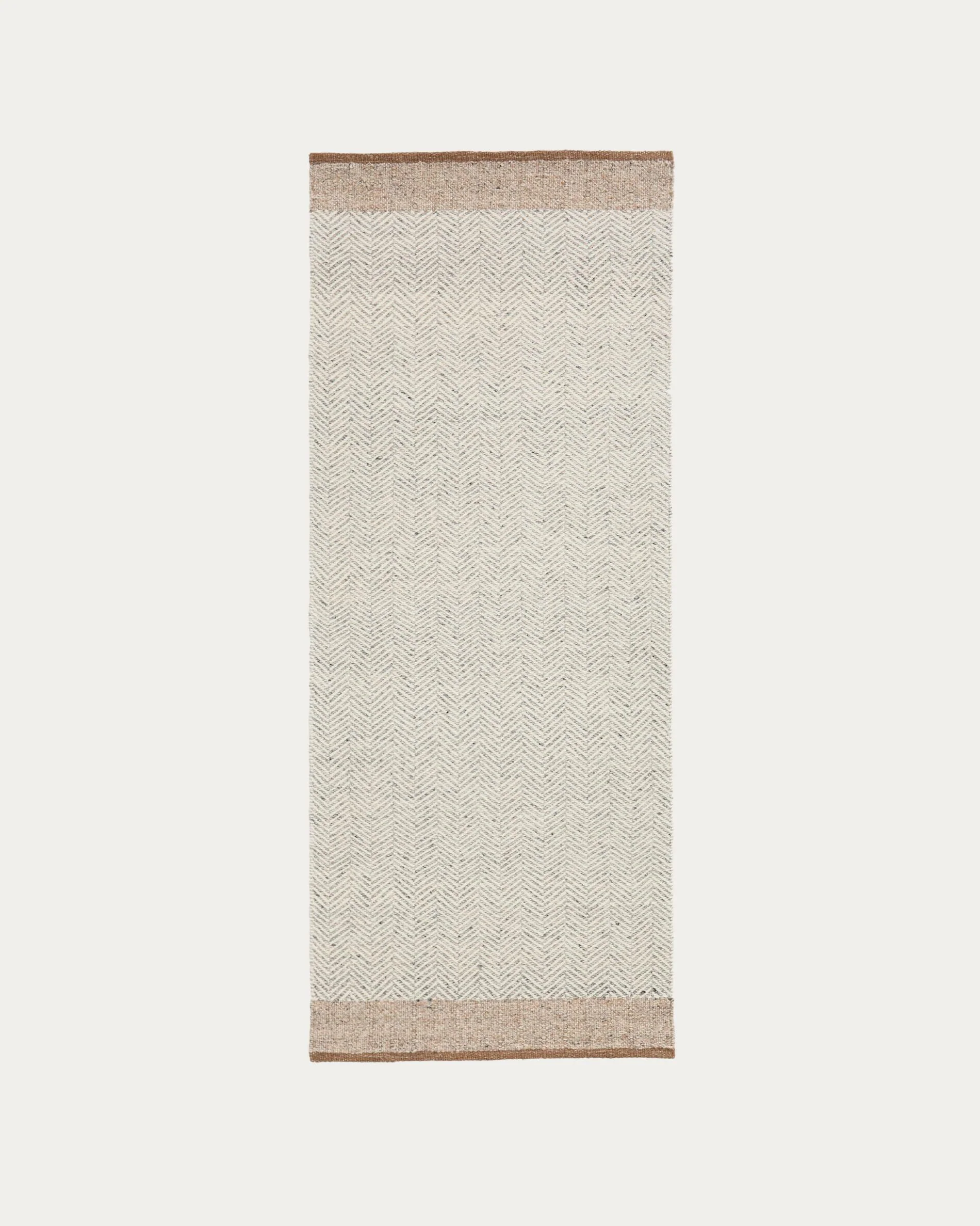 Nifelia beige wool jacquard runner rug 200 x 80cm