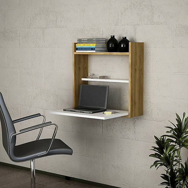 Bureau Bariano, Pupitre polyvalent, Table de bureau pour PC, Plan de travail, 60x20h60 cm, Blanc et Noyer